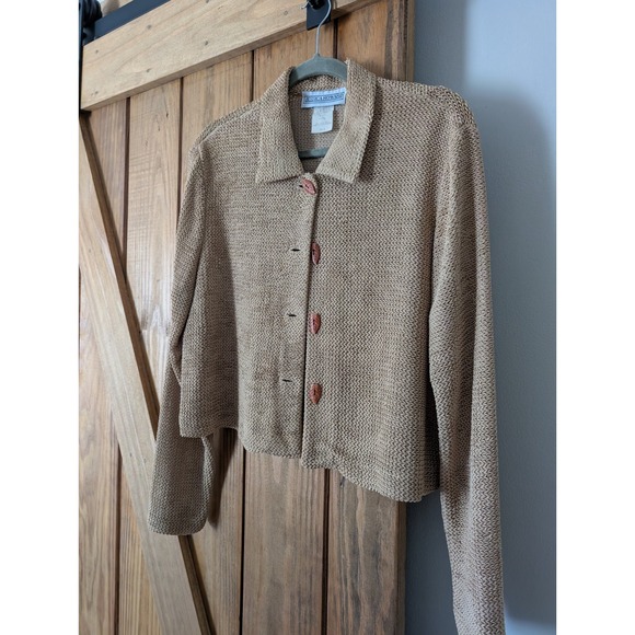 Vintage Jessica Howard Cropped Cardigan‎ With Wooden Leaf Buttons Size 14 - Picture 1 of 10